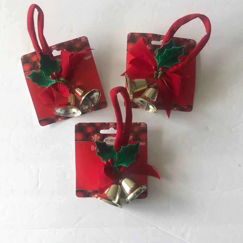 3 pc Christmas Bells Ornaments Gold red Holiday Decoration